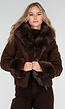 Donkerbruine Jas met Imitatiebontkraag en Manchetten