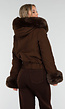 Donkerbruine Jas met Imitatiebontkraag en Manchetten