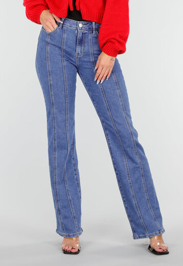 Blauwe Jeans met Rechte Pijpen en Stretch