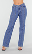 Blauwe Stretch Jeans met Rechte Pijpen en Verticale Stiknaden