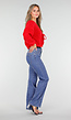 Blauwe Stretch Jeans met Rechte Pijpen en Verticale Stiknaden