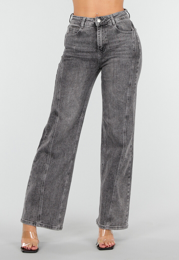 Grijze Straight Leg Jeans met Rechte Pijpen en Subtiele Wassing