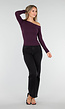 Paarskleurige One Shoulder Stretch Top met Lange Mouwen en Aansluitende Pasvorm