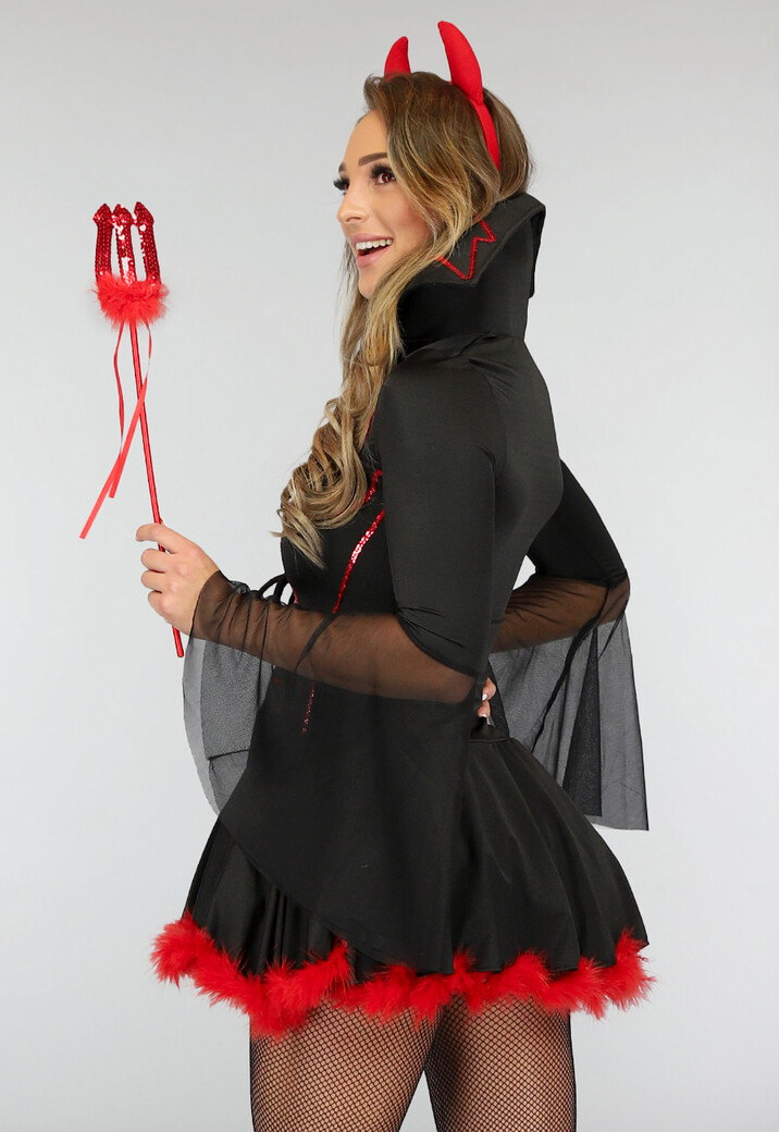 Zwart Duivel Dracula Kostuum met Veren