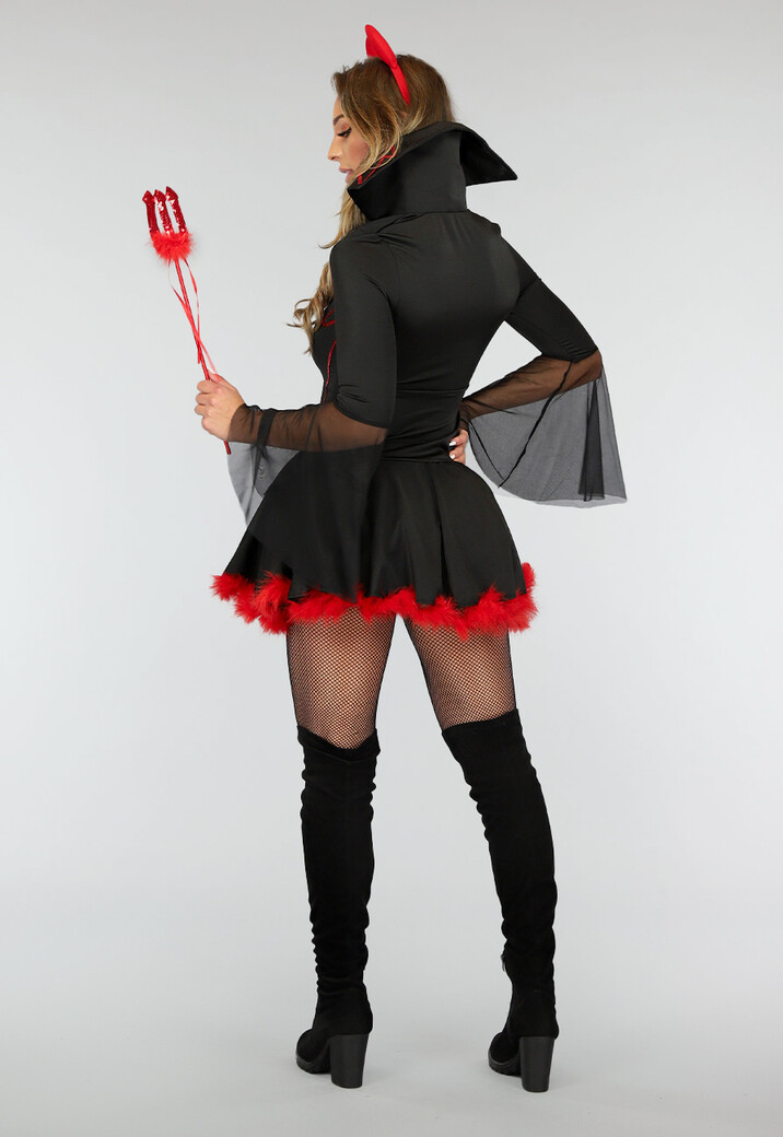 Zwart Duivel Dracula Kostuum met Veren