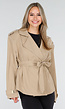 Beige Korte Trenchcoat met Ceintuur en Dubbele Knoopsluiting