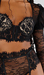 Zwarte Kanten Lingerieset met Lange Mouwen Hoge Taille Jarretelgordel