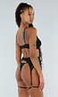Zwarte Kanten Lingerie Set met Jarretelgordel Strikdetails en Mesh
