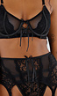 Zwarte Kanten Lingerie Set met Jarretelgordel Strikdetails en Mesh