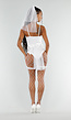 Witte Bruids Lingerie Set met Sluier en Netpanty met Jarretels