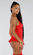 Rode Lingerie Set met Korsettop Jarretels Kanten Details en Netkousen