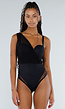 Zwarte Lingerie Mesh Body met One Shoulder  en Kantaccenten