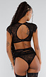 Zwarte Kanten Lingerie Set met Franjes en Open Detail