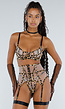 Panterprint Lingerie Set met Mesh Verstelbare Bandjes en Jarretelgordel
