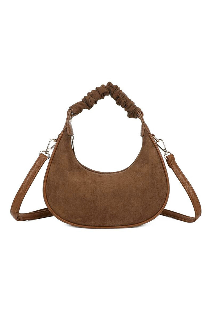 Bruine Suède Look Halve Maan Handtas met Afneembare Schouderriem