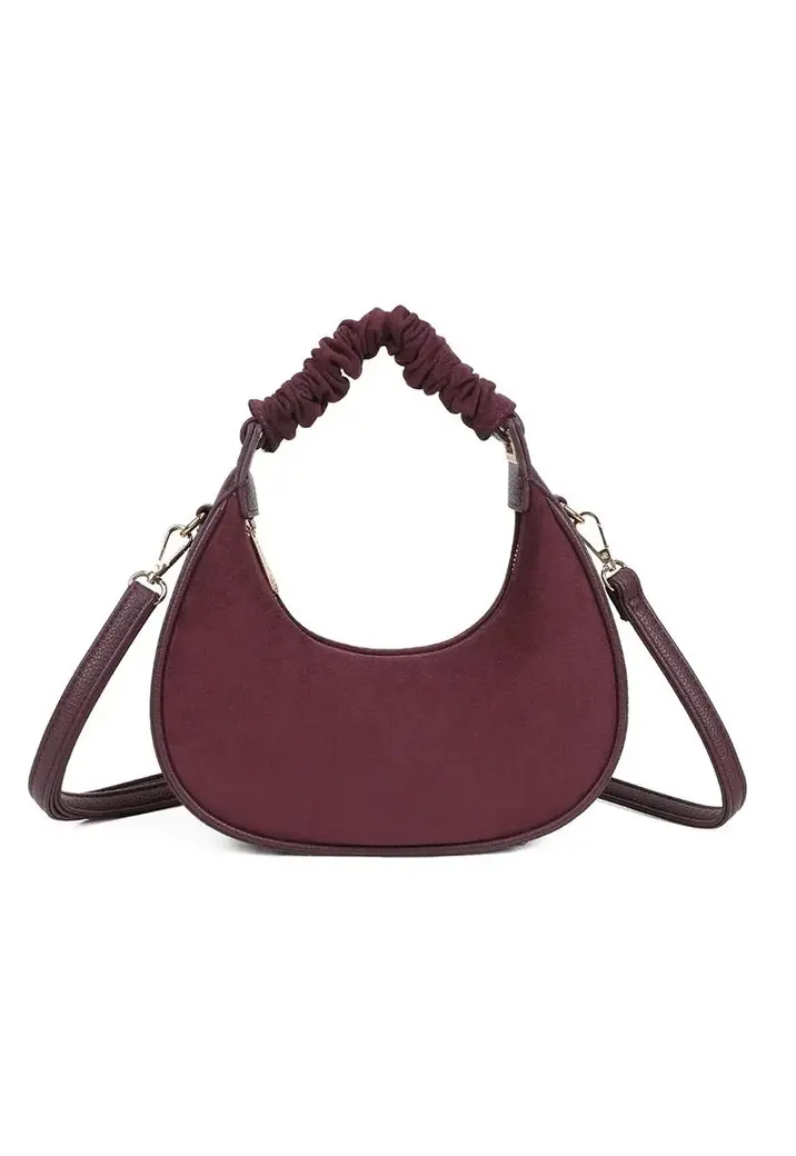 Bordeauxrode Suède Look Halve Maan Handtas met Afneembare Schouderriem