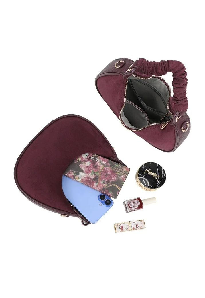 Bordeauxrode Suède Look Halve Maan Handtas met Afneembare Schouderriem