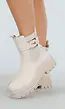 Beige Enkelboots met Gesp en Profielzool in Chunky Look