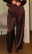 Donkerbruine Satijnlook Wide Leg Broek met Hoge Taille