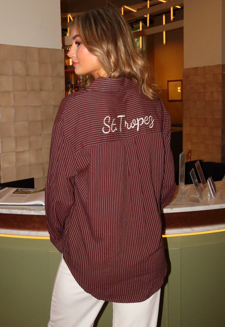 Bruin Gestreepte Blouse met St. Tropez Borduring