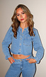 Cropped Denim Blouse in Lichtblauw Met Lange Mouwen
