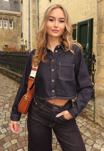 Redial Jeans  Donkerblauwe Spijker Crop Blouse Dames