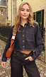 Cropped Denim Blouse in Donkerblauw Met Lange Mouwen