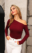 Bordeauxrode One Shoulder Top met Lange Mouwen