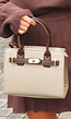 Beige Handtas met Donkerbruine Details en Schouderband