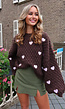 Bruine Gebreide Trui met Roze Hartjes Patches