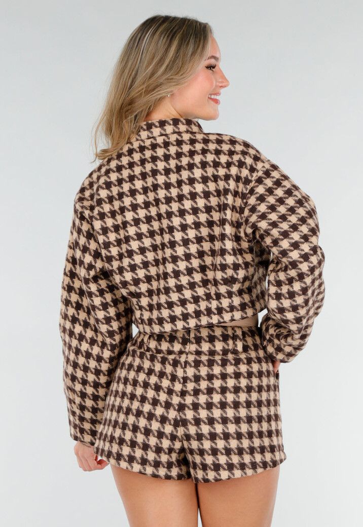 Two-Piece Set in Bruin Pied-de-Poule met Jasje en Kort Broekje