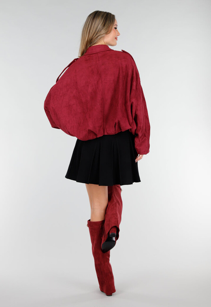 Bordeaux Suèdelook Jasje met Rits- en Knoopsluiting