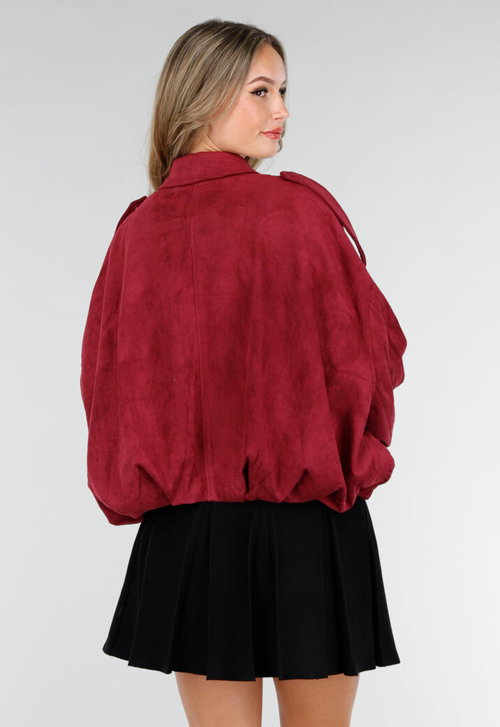 Bordeaux Suèdelook Jasje met Rits- en Knoopsluiting