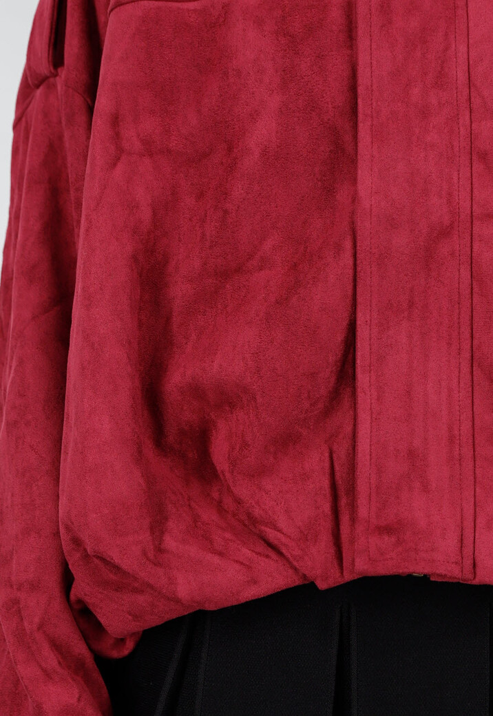 Bordeaux Suèdelook Jasje met Rits- en Knoopsluiting
