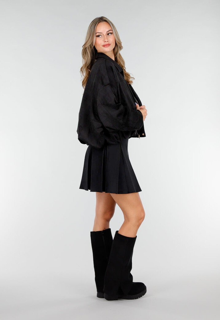 Zwarte Suèdelook Jas met Rits- en Knoopsluiting