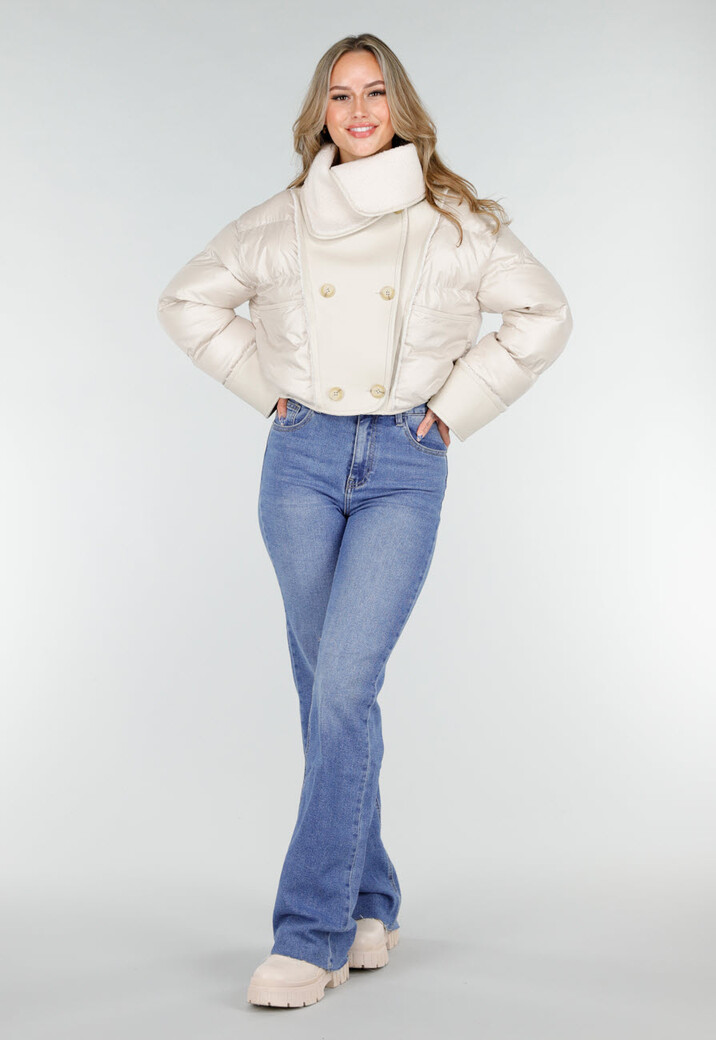 Korte Gewatteerde Jas met Wollen Kraag en Knopen