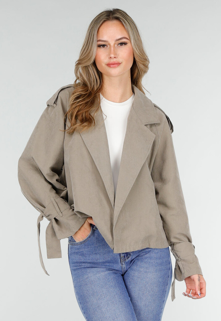 Beige Cropped Trenchcoat Jas met Strikceintuur