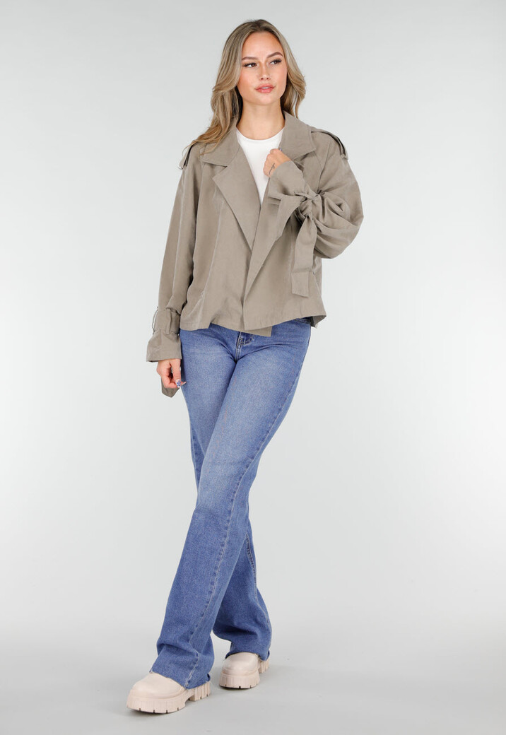 Beige Cropped Trenchcoat Jas met Strikceintuur