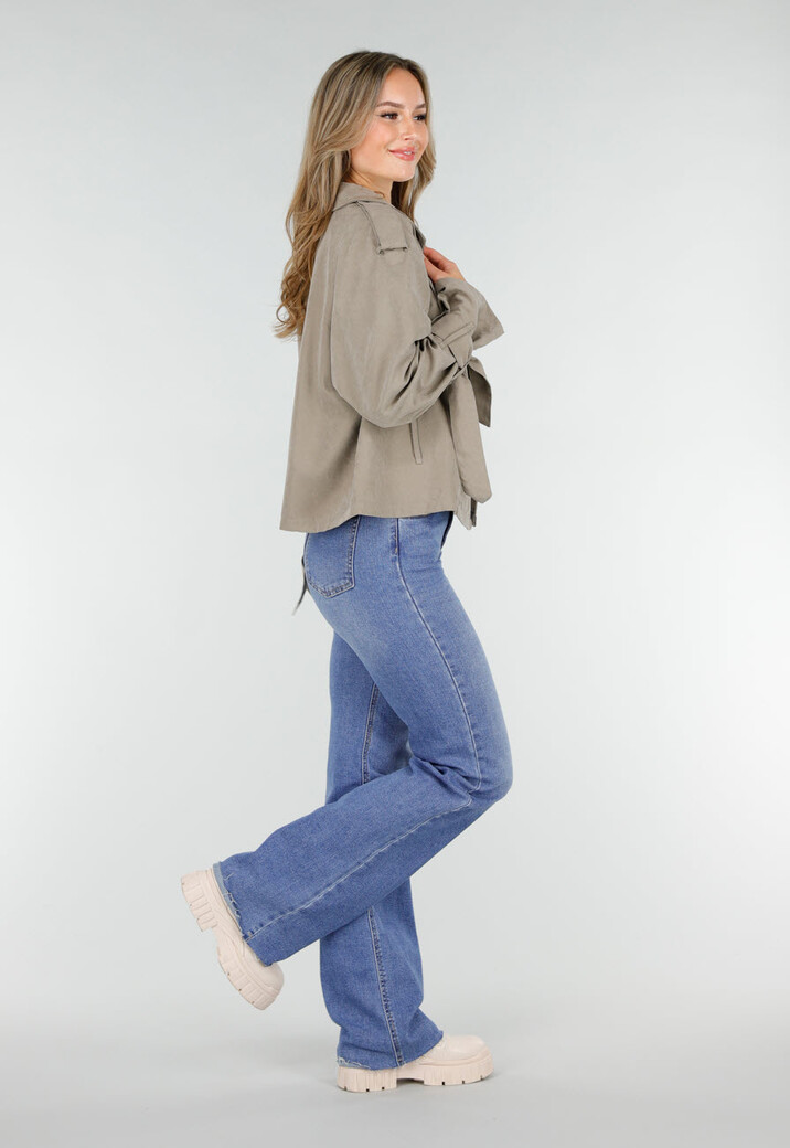 Beige Cropped Trenchcoat Jas met Strikceintuur