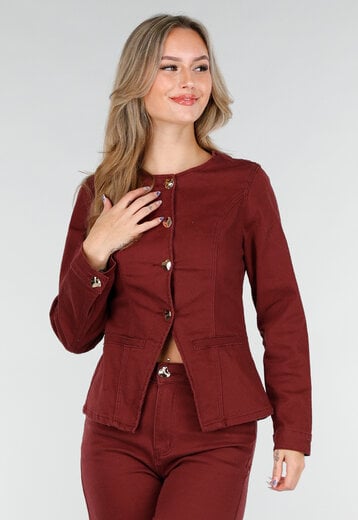 Denim Peplum Blazer Bordeauxrood