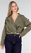 Cropped Trenchcoat Olijfgroen met Brede Revers en Dubbele Knoopsluiting