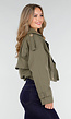Cropped Trenchcoat Olijfgroen met Brede Revers en Dubbele Knoopsluiting