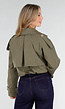 Cropped Trenchcoat Olijfgroen met Brede Revers en Dubbele Knoopsluiting