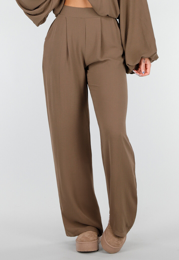 Bruine Linnenlook Broek met Rechte Pijpen