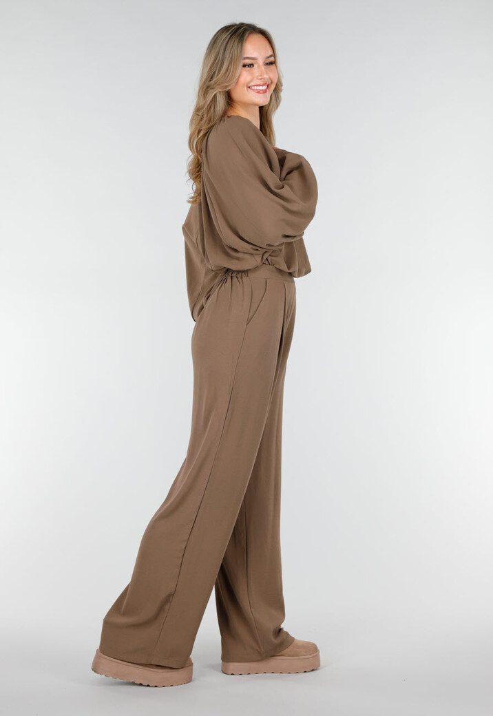 Bruine Linnenlook Broek met Rechte Pijpen