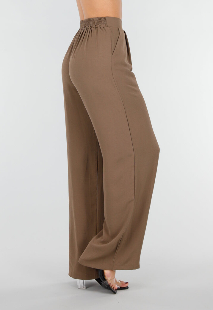 Bruine Linnenlook Broek met Rechte Pijpen