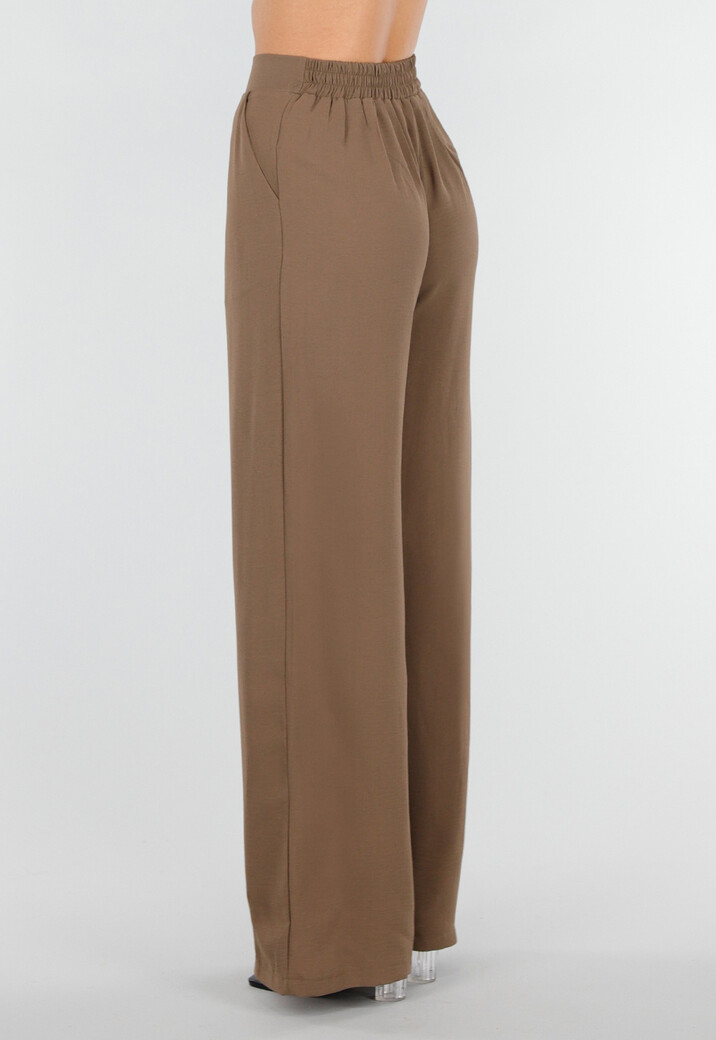 Bruine Linnenlook Broek met Rechte Pijpen