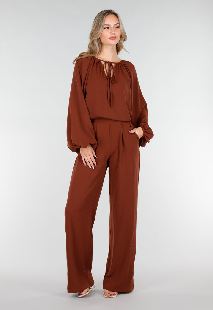 Terracotta Linnenlook Broek met Hoge Taille