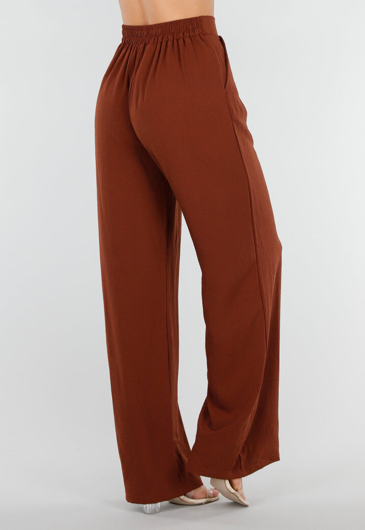 Terracotta Linnenlook Broek met Hoge Taille