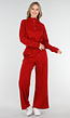 Bordeauxrode Broek met Wijde Pijpen en Elastische Taille